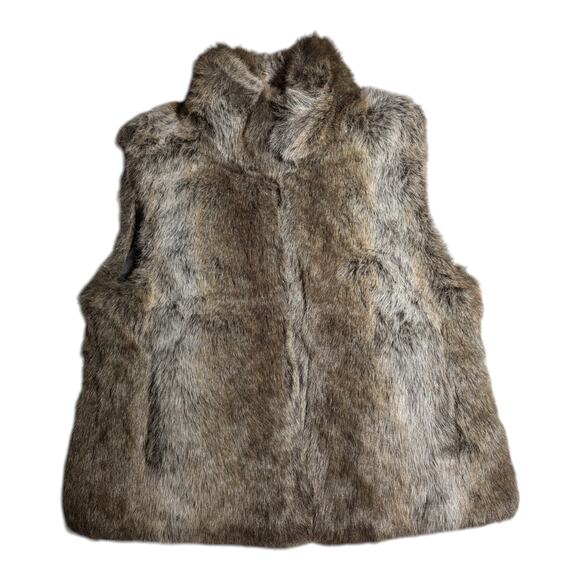 Vintage Jackets & Blazers - Vtg Y2K Blassport Brown Faux Fur Vinyl Lined Reversible Zip Up Vest Sz M